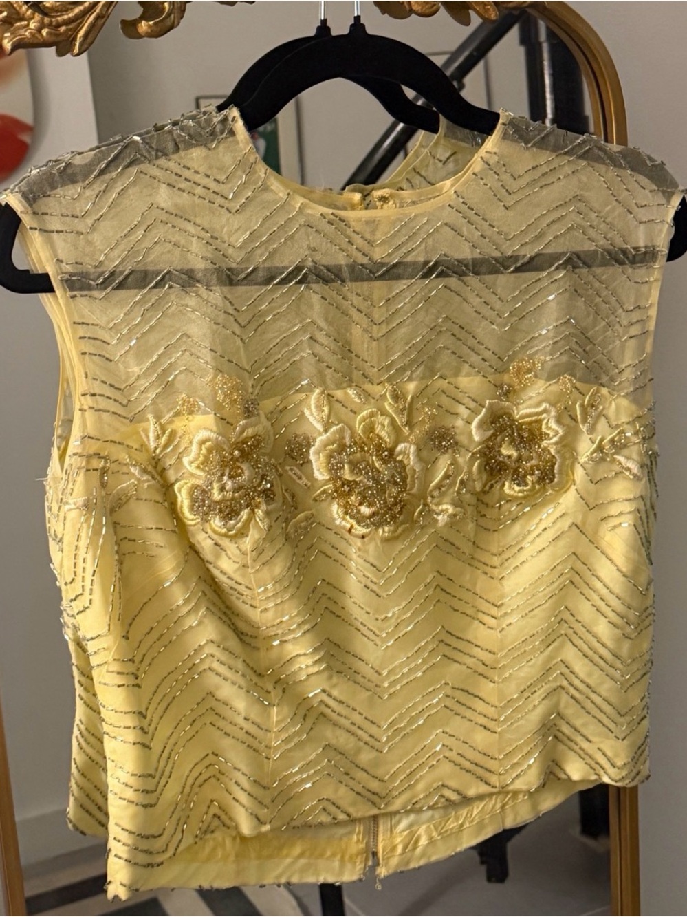 Yellow Vintage Embroidered Women's Sleeveless Top